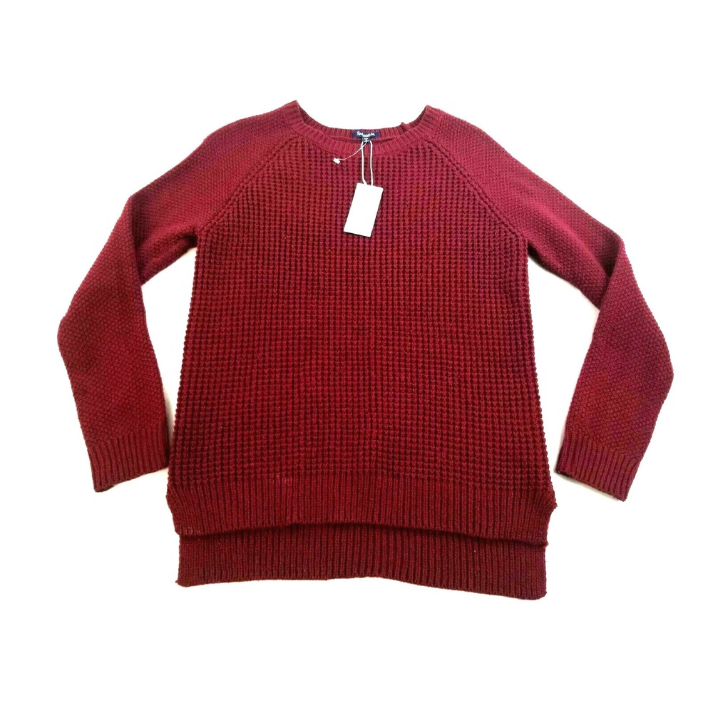 Splendid Women Burgundy Red Waffle Knit Pullover Sweater RS0250X M